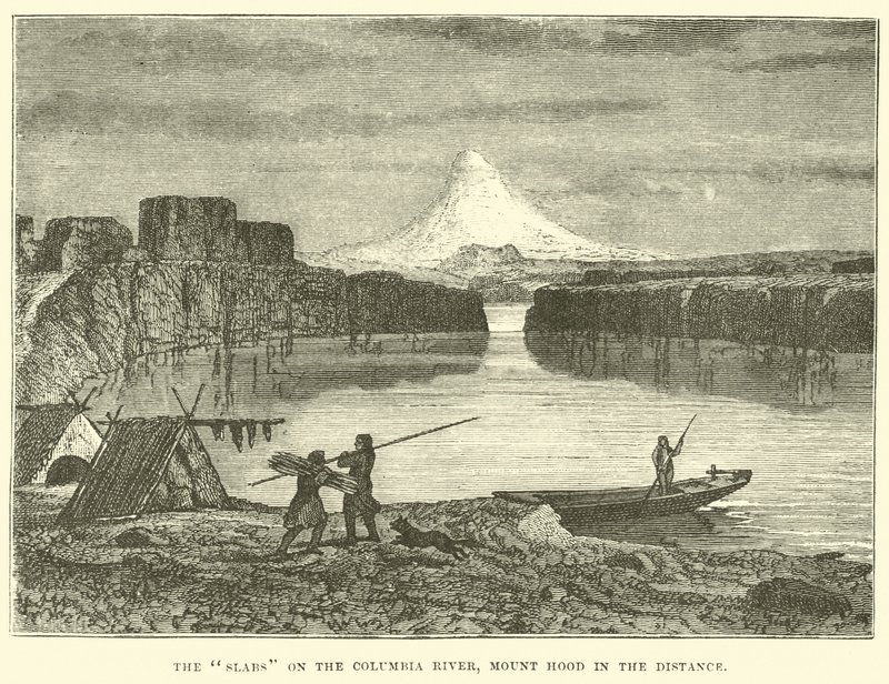 Desky na řece Columbia, v dálce Mount Hood od English School