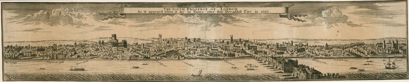 South Prospect of London, po velkém požáru v roce 1666 od English School