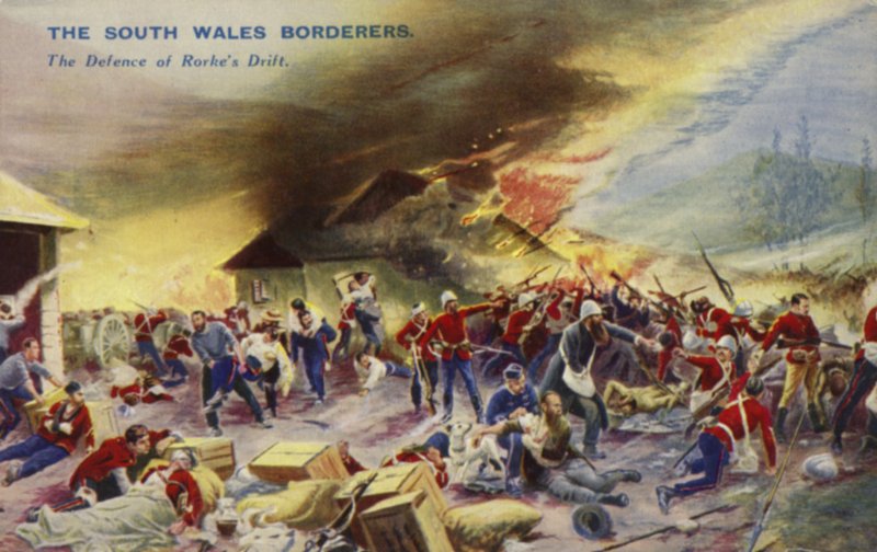 Hranice jižního Walesu při obraně Rorkes Drift, Jižní Afrika, válka Zuluů, 1879 od English School