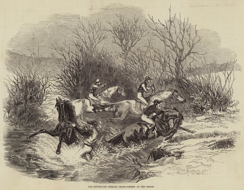 The Southgate Steeple Chase, Scéna u potoka (rytina) od English School