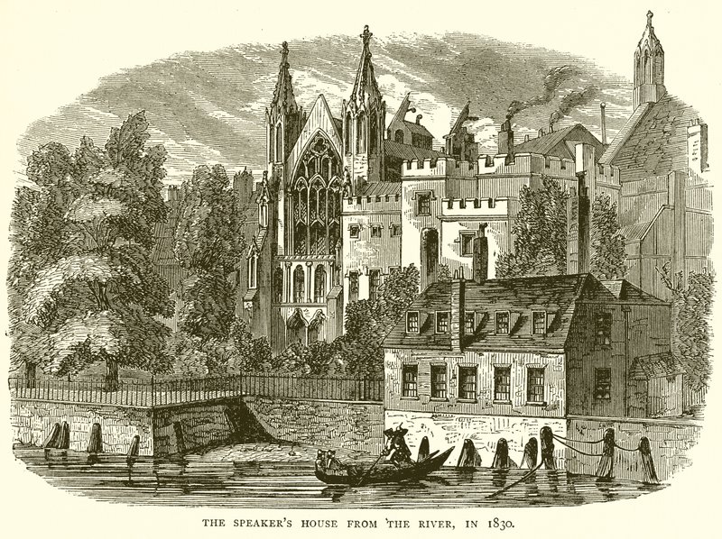 The Speakers House from the River, v roce 1830 od English School