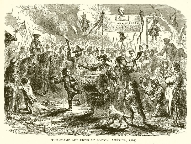 The Stamp Act Riots v Bostonu, Amerika, 1765 od English School