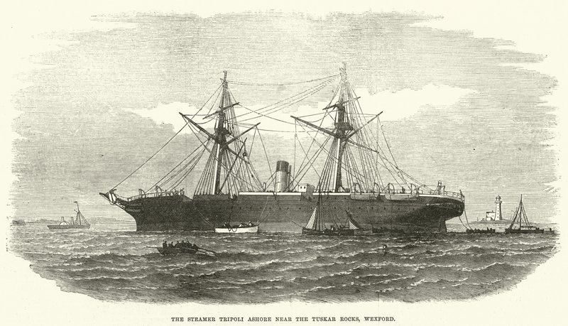 The Steamer Tripolis Ashore poblíž Tuskar Rocks, Wexford (rytina) od English School