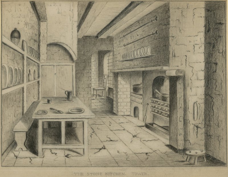 Kamenná kuchyně v Tower of London od English School