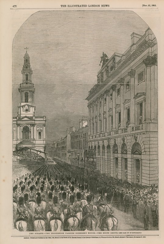 The Strand - průvod kolem Somerset House - Scots Grays od English School