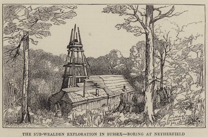 The Sub-Wealden Exploration in Sussex, Boring at Netherfield (rytina) od English School