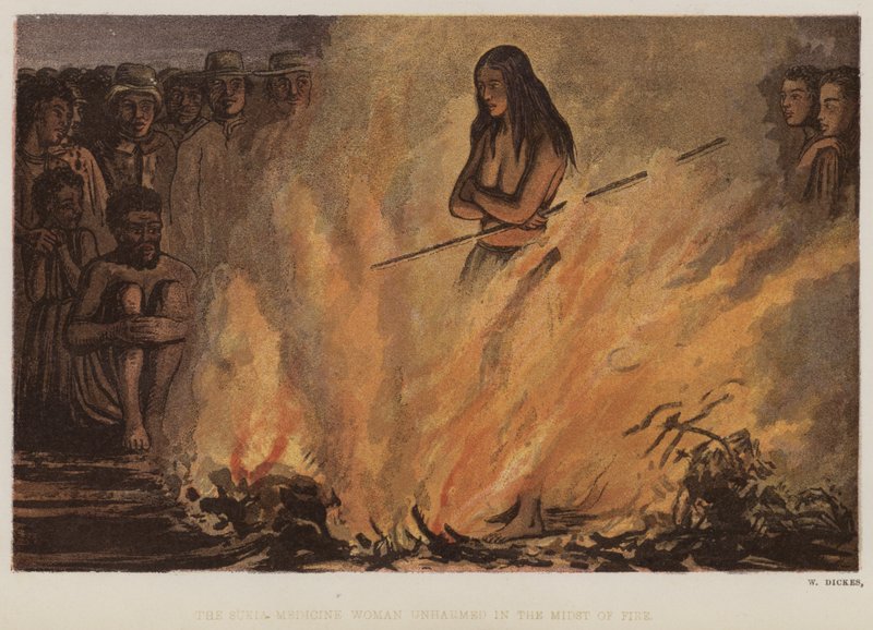 Sukia Medicine Woman nezraněná uprostřed ohně (barva litho) od English School