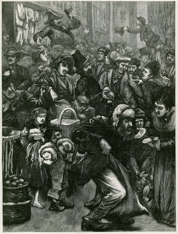 Otázky nedělního obchodování - náčrt v Petticoat Lane od English School
