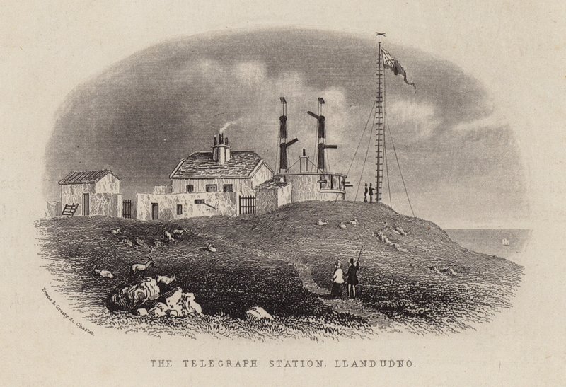Telegrafní stanice, Llandudno (rytina) od English School