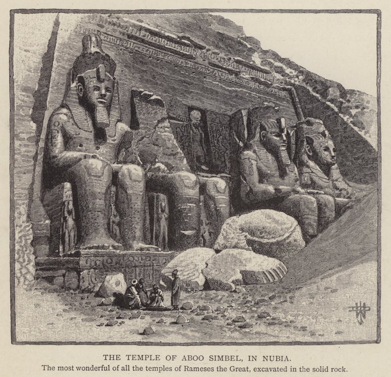 Chrám Aboo Simbel, v Núbii (rytina) od English School