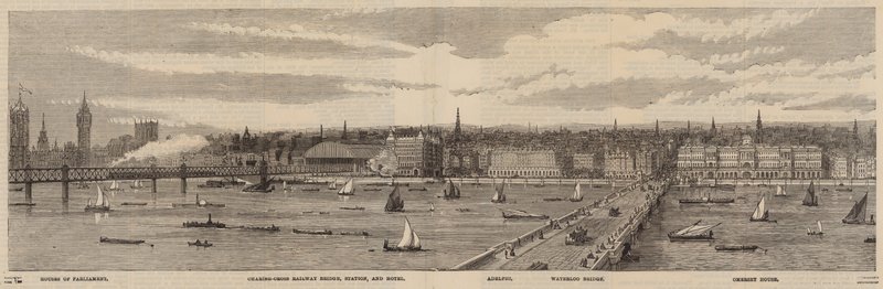 Nábřeží Temže na severní straně Temže od Westminsterského paláce po Blackfriars Bridge od English School