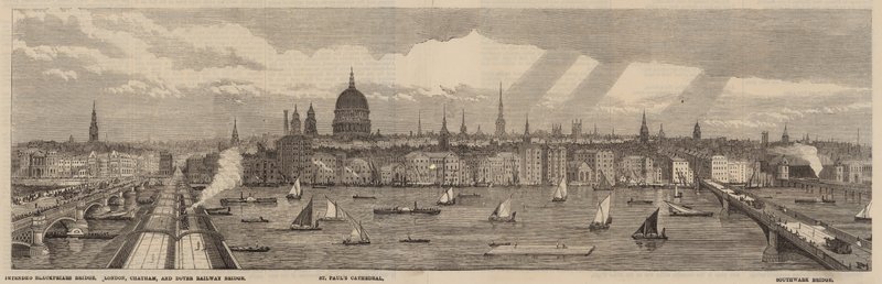 Nábřeží Temže na severní straně Temže od Westminsterského paláce po Blackfriars Bridge od English School