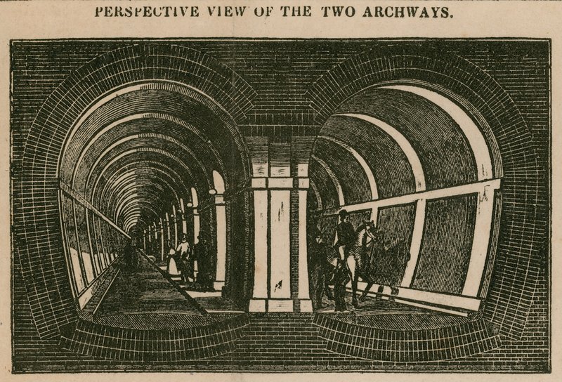 Thames Tunnel: perspektivní pohled na dva oblouky od English School