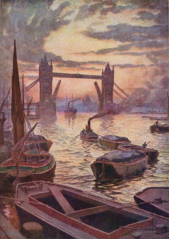 Tower Bridge (barevná litografie) od English School