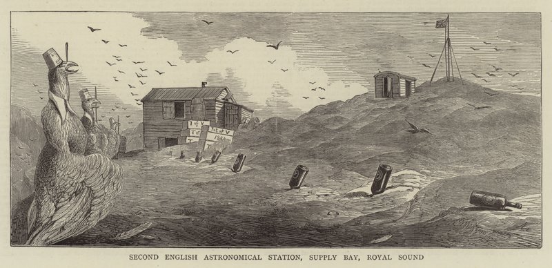 Přechod Venuše, skici na ostrově Kerguelen (rytina) od English School