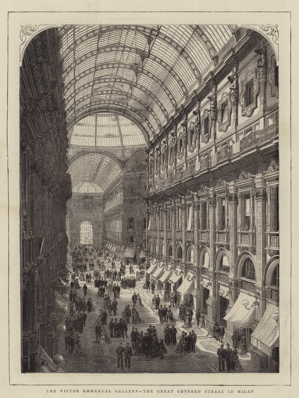 Galerie Victor Emmanuel, Velká krytá ulice v Miláně (rytina) od English School