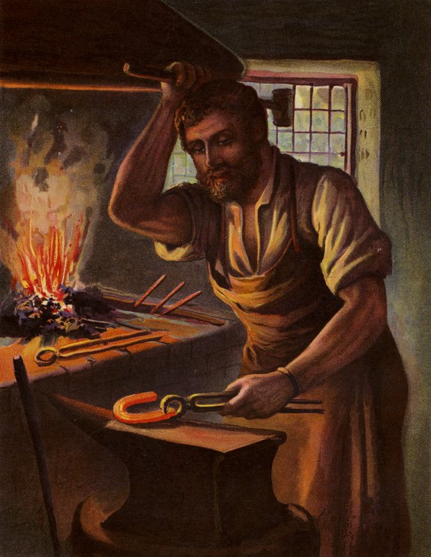 Vesnický kovář (barevná litografie) od English School