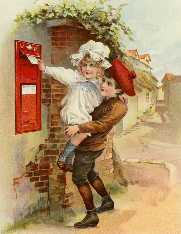 Vesnická dopisní schránka (barevná litografie) od English School