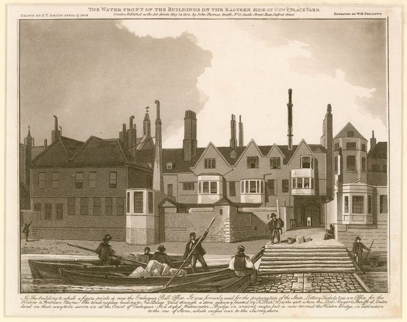 Vodní fronta budov na východní straně New Palace Yard od English School