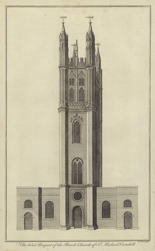 Západní prospekt farního kostela svatého Michaela, Cornhill, Londýn od English School
