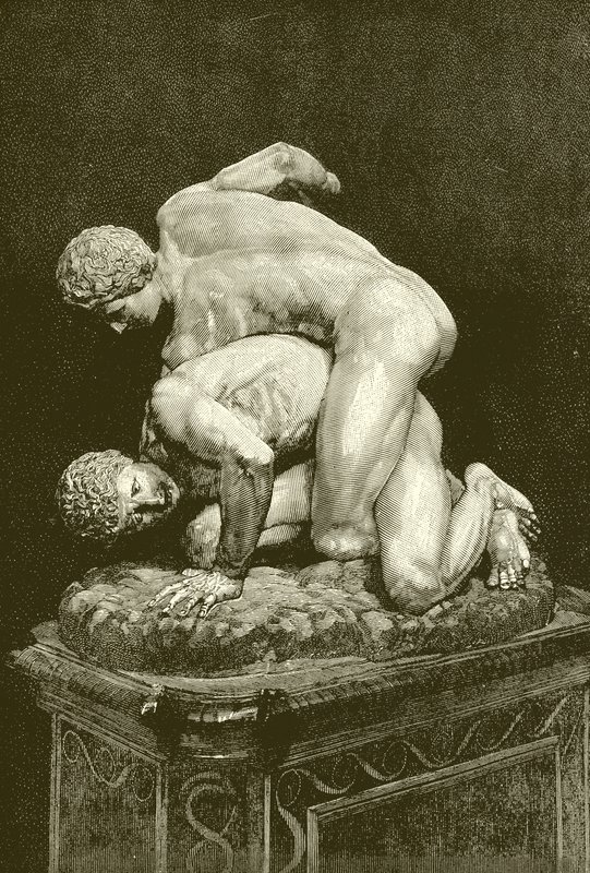 Zápasníci. Mramorová skupina v galerii Uffizi ve Florencii (rytina) od English School