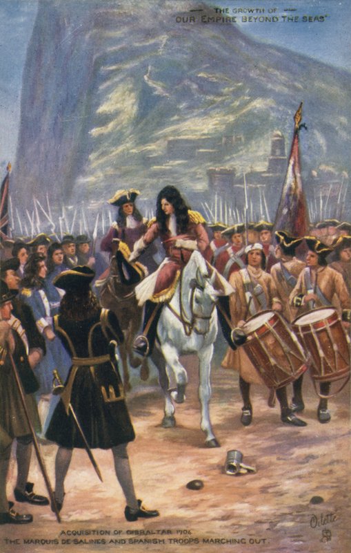Získání Gibraltaru Brity, 1704 od English School