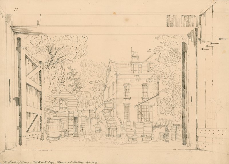 Zadní část domu George Gibbertse v Putney, září 1872 od English School