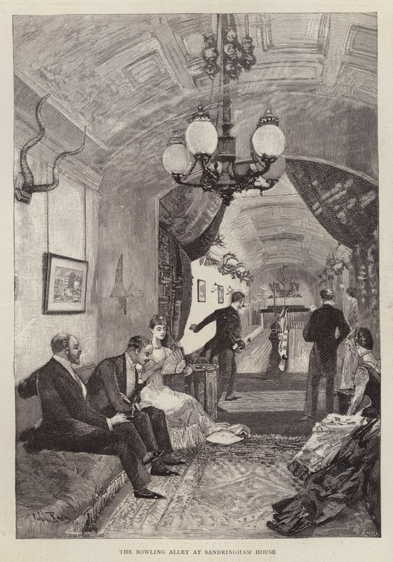 Bowlingová dráha v Sandringham House, Norfolk (litho) od English School