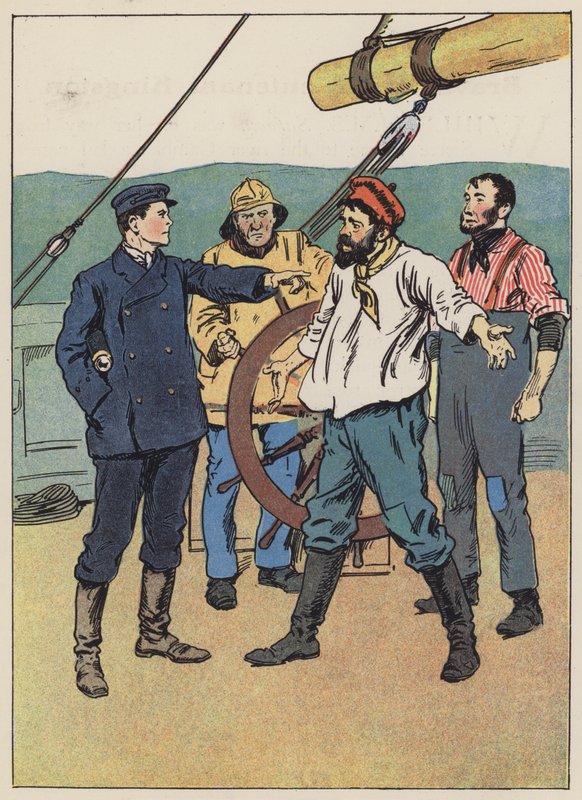 Chlapecký kapitán udržuje námořníky v pořádku (barva litho) od English School