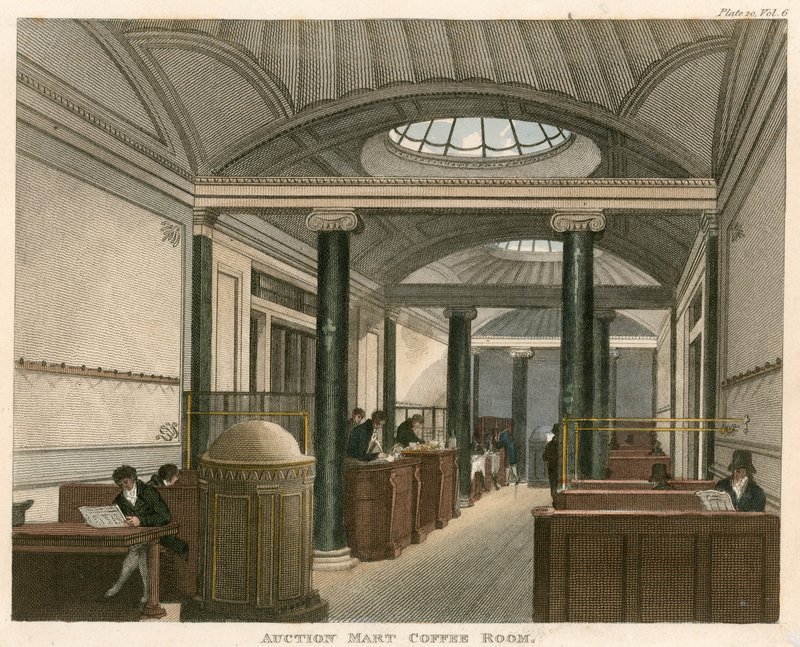 Kavárna Auction Mart, St Bartholomews Lane, Londýn od English School