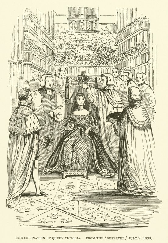 Korunovace královny Viktorie, od Observer, 2. července 1838 (rytina) od English School