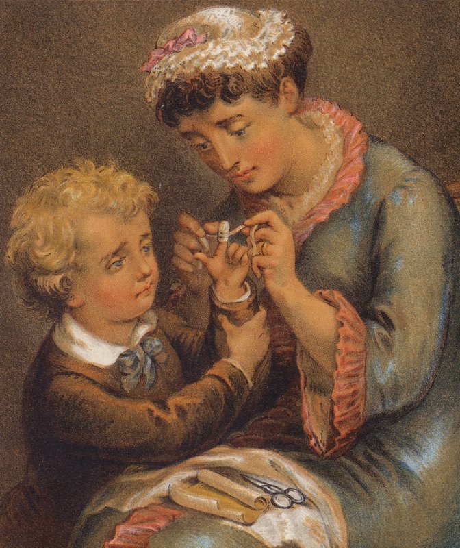 Uříznutý prst (barevná litografie) od English School