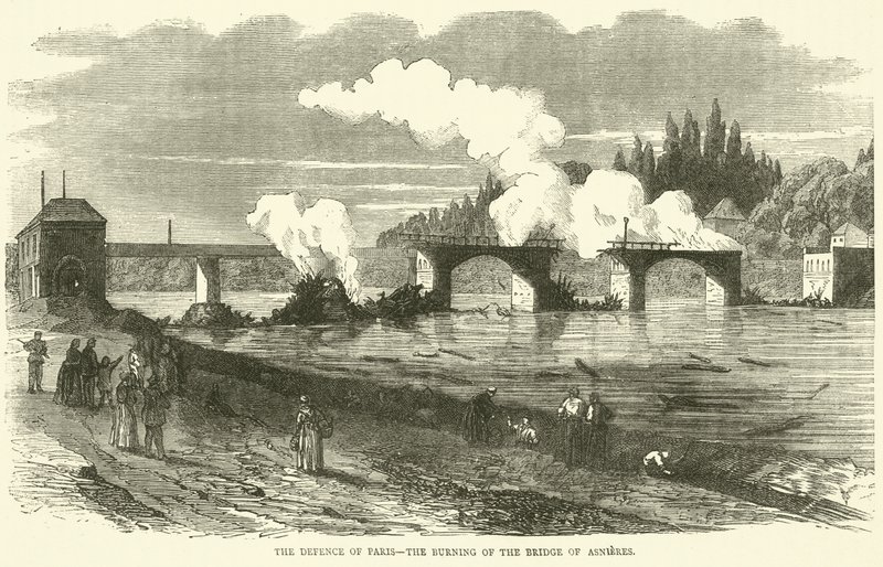 Obrana Paříže, spálení mostu Asnieres, listopad 1870 od English School