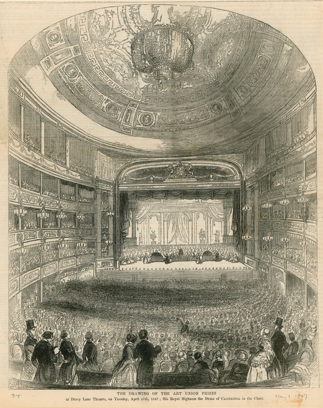 Losování cen Art Union v divadle Drury Lane dne 27. dubna 1847 od English School
