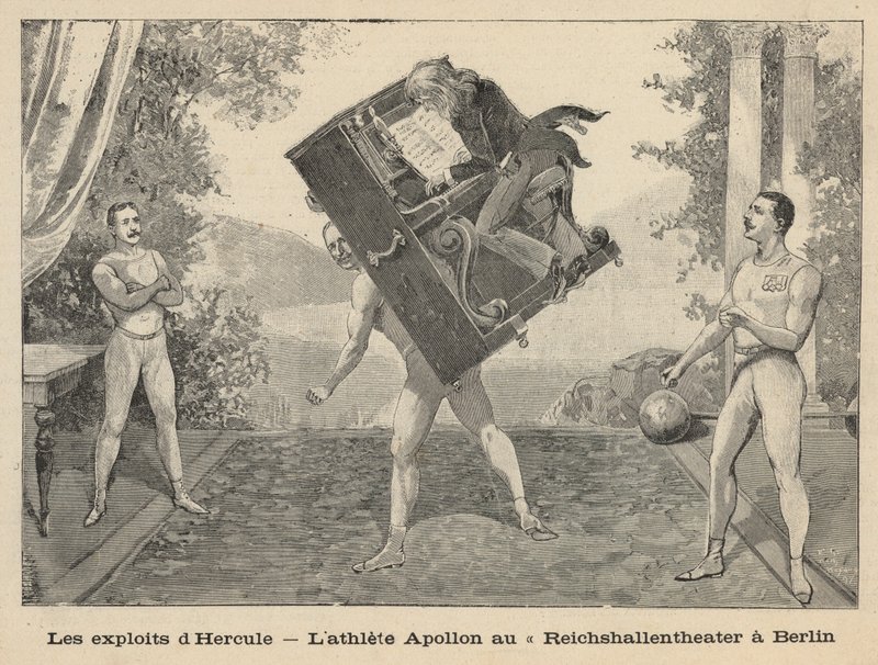 Herkulesovy činy - atletický Apollon v divadle Reichshallen v Berlíně od English School
