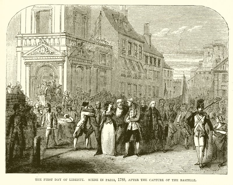 První den svobody. Scéna v Paříži, 1789, po dobytí Bastily od English School