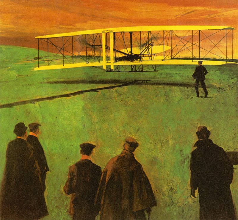 První let bratří Wrightů v Kitty Hawk od English School
