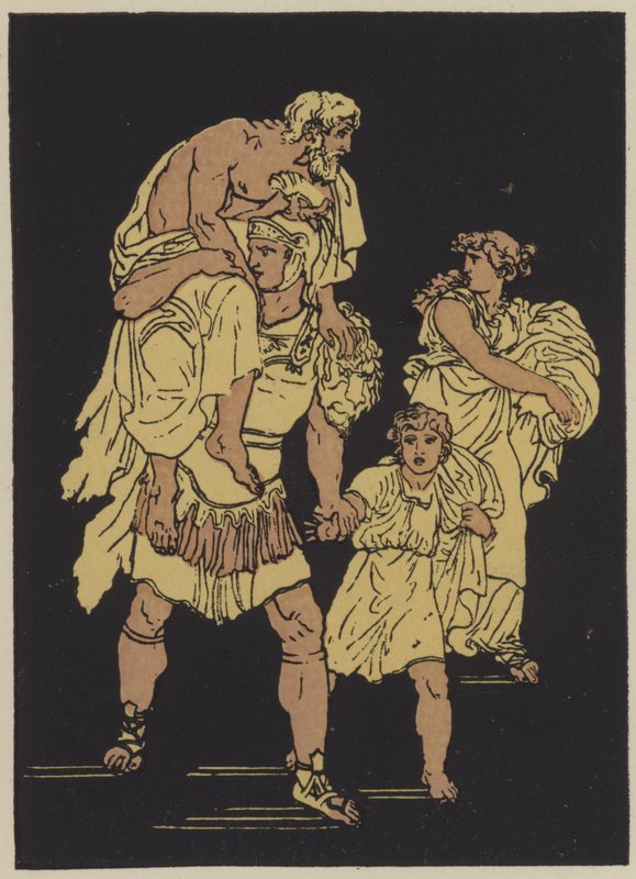 Útěk z Tróje (barevná litografie) od English School