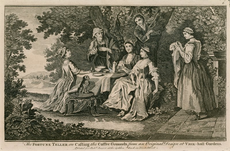 Věštkyně o odlévání kávové sedliny z originálního obrazu ve Vauxhall Gardens v Londýně od English School