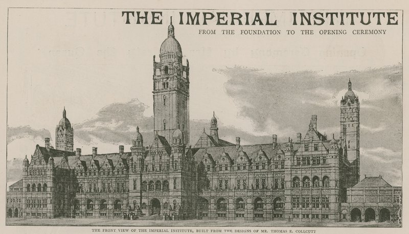 Čelní pohled na Imperial Institute, postavený podle návrhů pana Thomase E Collcutta od English School