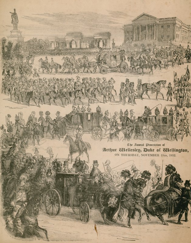 Pohřební průvod Arthura Wellesleyho, vévody z Wellingtonu, dne 18. listopadu 1852 od English School