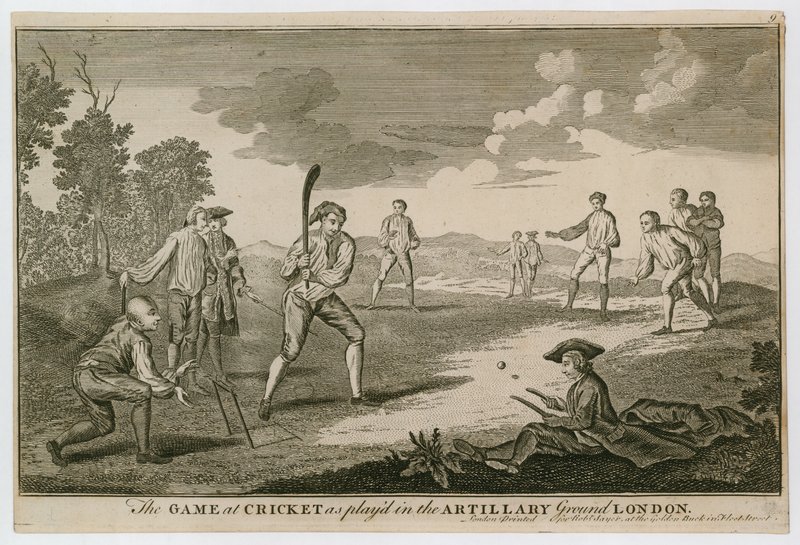 Hra v kriketu, jak se hraje na Artillery Ground, Finsbury od English School