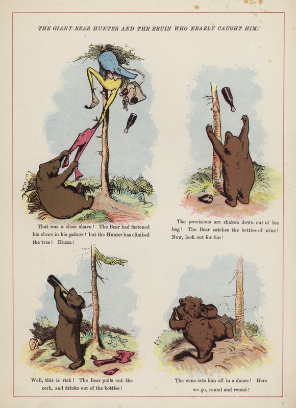 Lovec obřích medvědů a Bruin, který ho málem chytil (barva litho) od English School
