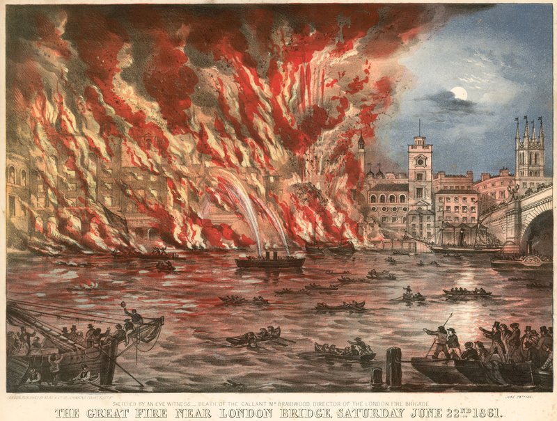 Velký požár poblíž London Bridge, sobota 22. června 1861 od English School