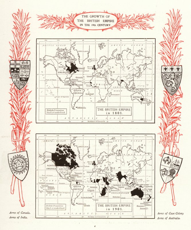 Růst Britského impéria v 19. století (litho) od English School