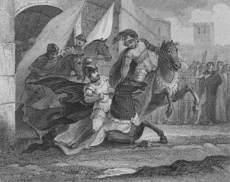 Kůň Alboina, krále Langobardů, padá, když vjíždí do města Pavia, 572 od English School