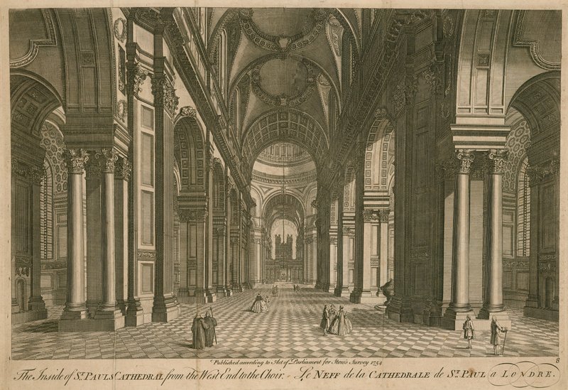Vnitřek katedrály St Pauls od západního konce ke chóru od English School