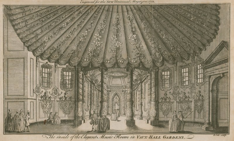 Interiér elegantní hudební místnosti (Rotunda) ve Vauxhall Gardens v Londýně od English School