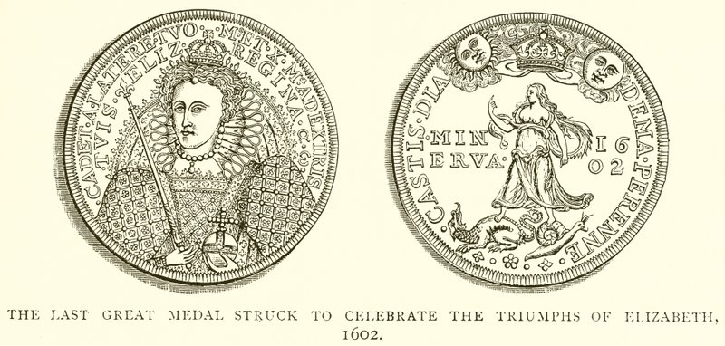 Poslední Velká medaile vyražená na oslavu Alžbětinových triumfů, 1602 od English School