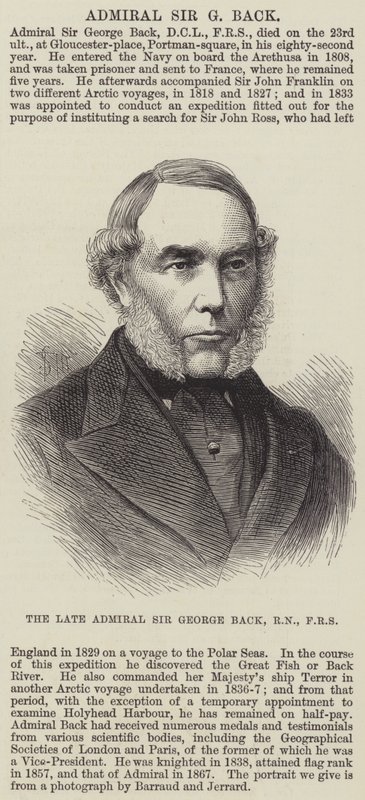 Zesnulý admirál Sir George Back, RN, FRS (rytina) od English School
